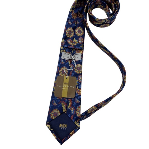 🆕HAWES & CURTIS Navy Floral Silk DESIGNER Tie ENGLAND - Picture 2 of 4